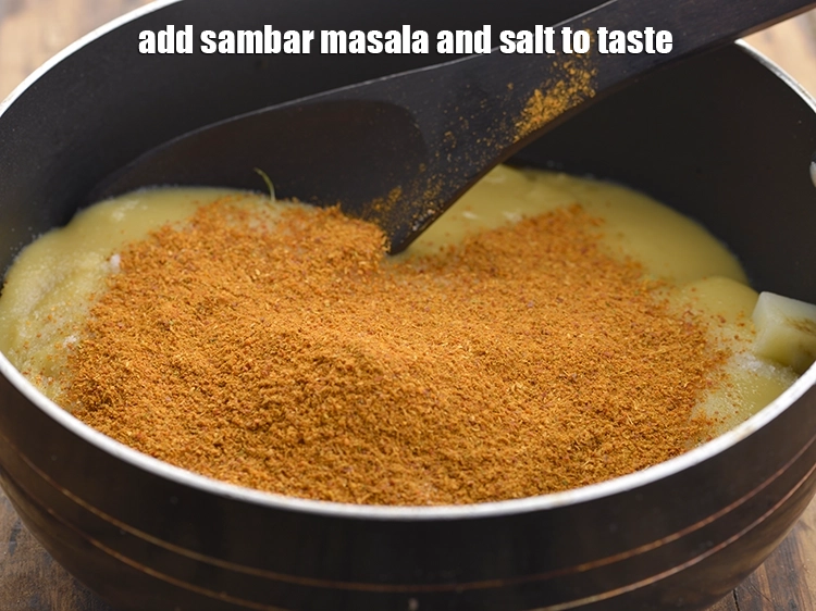 स्टेप 29 – <p><a href="https://www.tarladalal.com/glossary-salt-namak-table-salt-hindi-418i"><u>नमक (salt) </u></a><span style="background-color:rgb(255,255,255);color:rgb(0,0,0);">स्वादअनुसार</span> और <a href="https://www.tarladalal.com/glossary-sambar-powder-south-indian-sambar-powder-hindi-1193i">सांबर मसाला</a> डालें। …