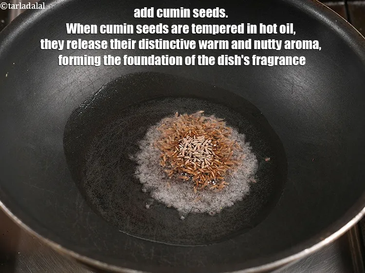 स्टेप 4 – <p><span style="background-color:rgb(255,255,255);color:rgb(0,0,0);">1 टी-स्पून </span><a href="https://www.tarladalal.com/glossary-cumin-seeds-jeera-zeera-hindi-381i"><u>जीरा ( cumin seeds, jeera)</u></a> डालें: …