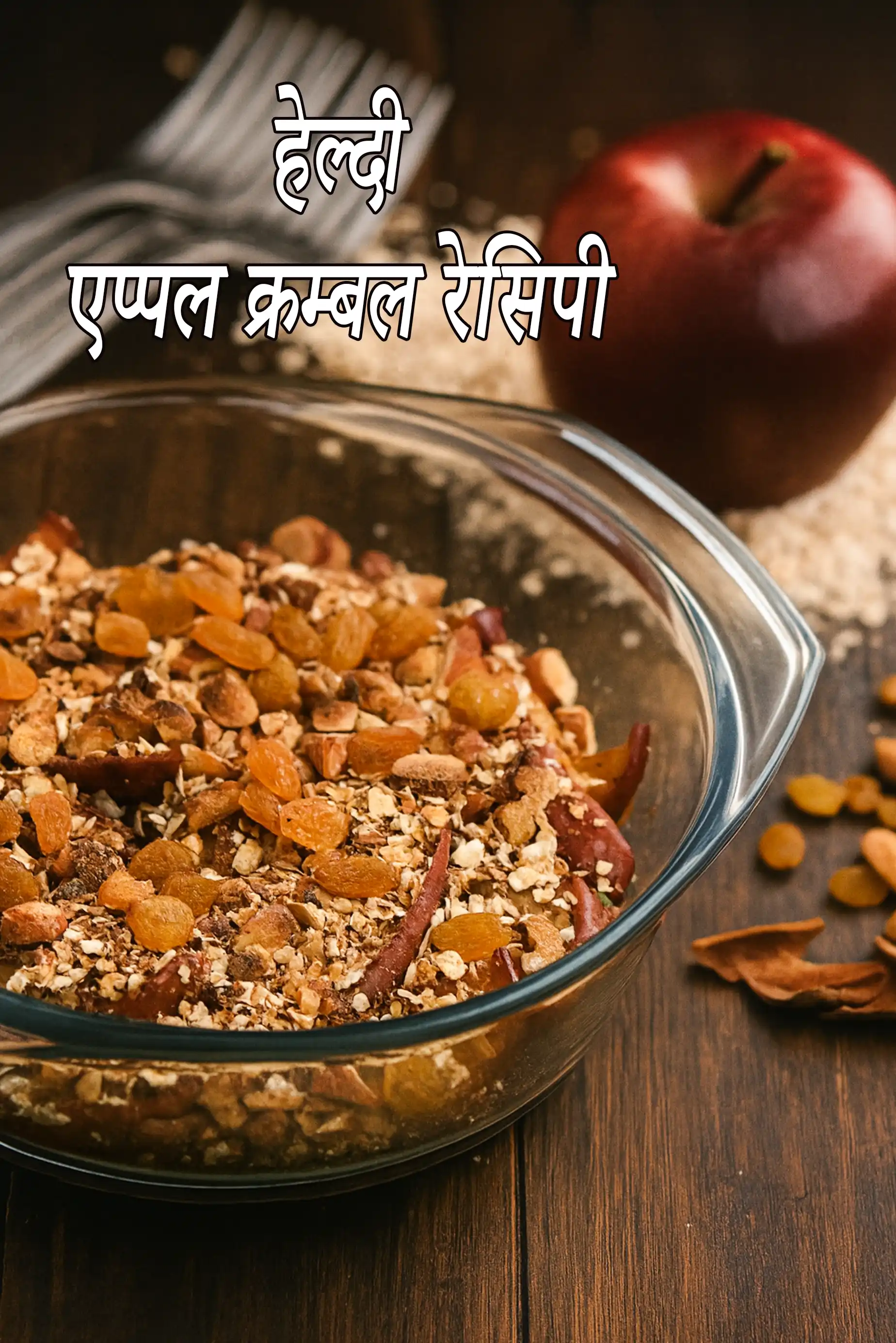हेल्दी एप्पल क्रम्बल रेसिपी | हेल्दी आट्स एप्पल क्रम्बल |  healthy apple crumble in hindi.