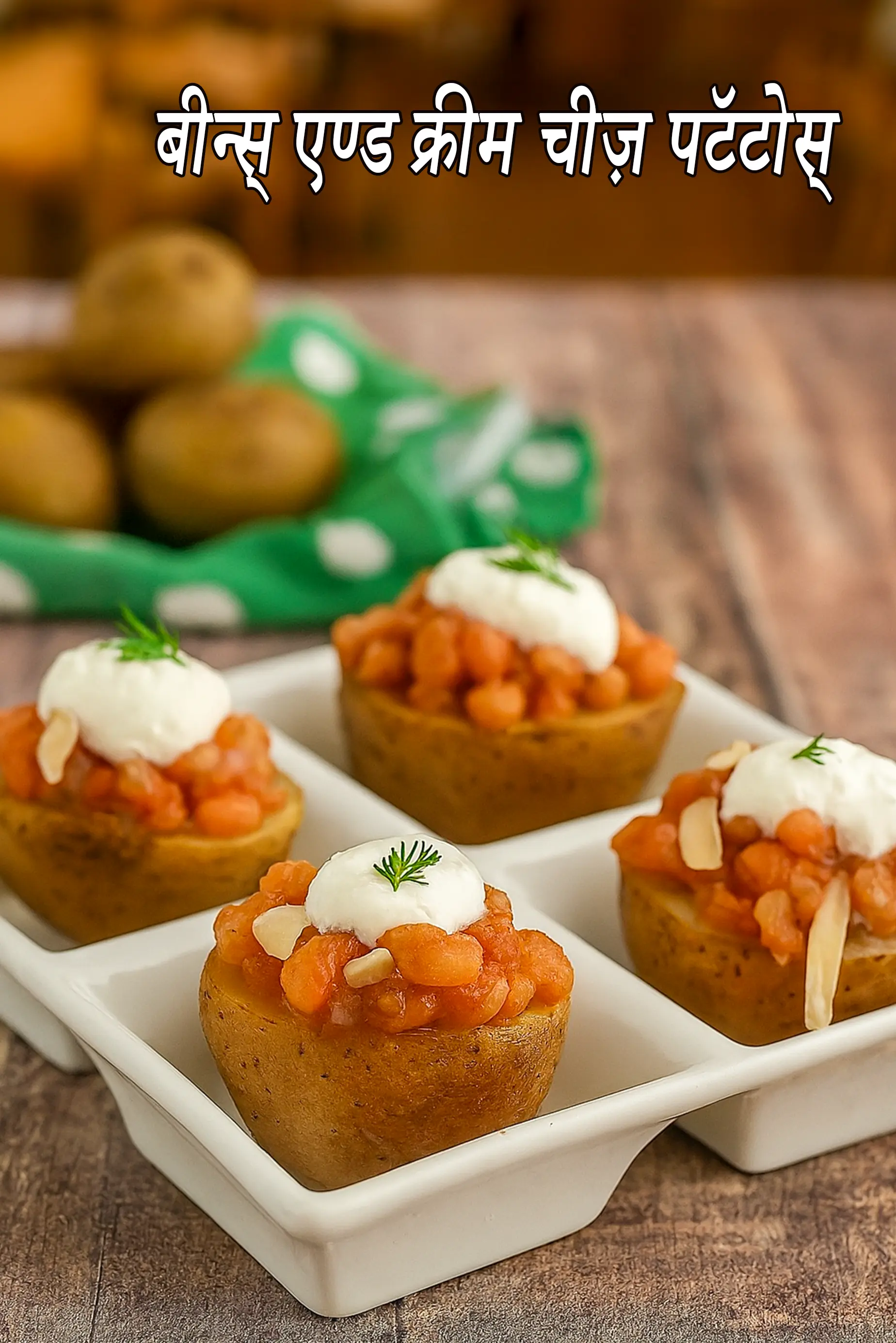 बीन्स और क्रीम चीज़ पोटैटो बच्चों के लिए रेसिपी | बेक्ड बीन्स और चीज़ स्टफिंग के साथ भारतीय स्टाइल के आलू |