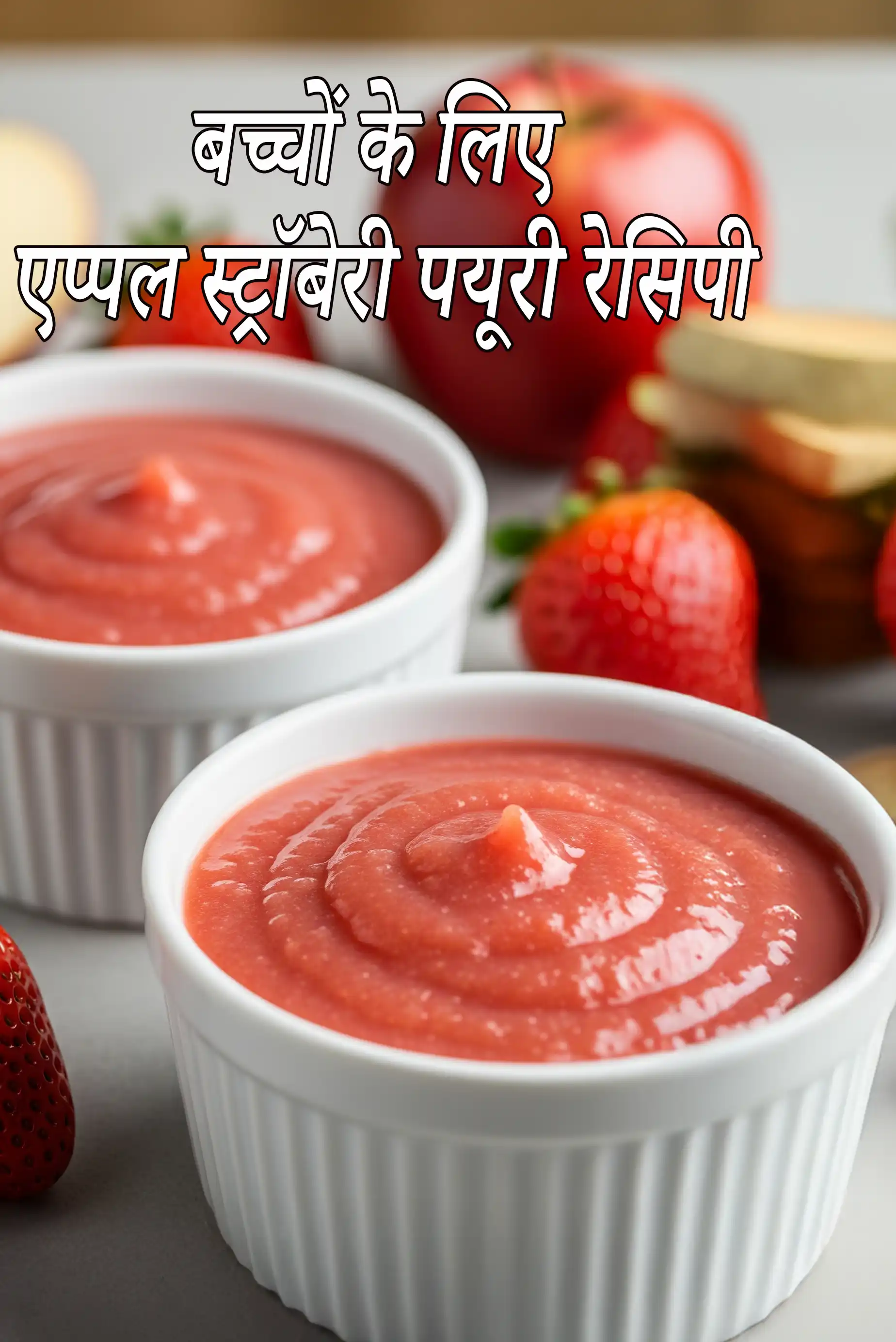 शिशुओं के लिए सेब स्ट्रॉबेरी प्यूरी रेसिपी | बिना चीनी वाला सेब स्ट्रॉबेरी बेबी फ़ूड | स्वस्थ सेब स्ट्रॉबेरी बेबी फ़ूड |  Apple Strawberry Purée  Babies In Hindi