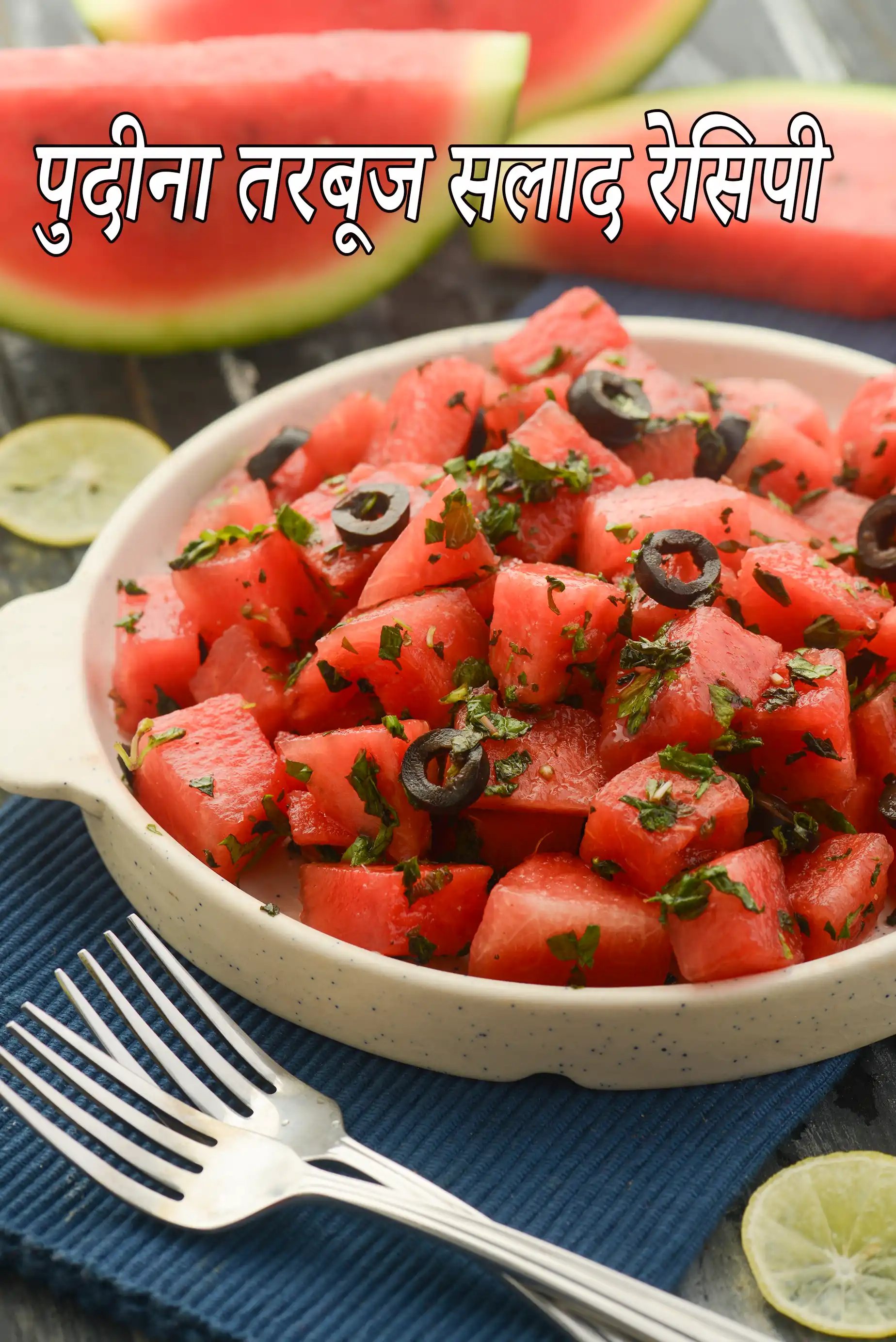 वॉटरमेलन एण्ड मिन्ट सलाद | हेल्दी वॉटरमेलन एण्ड मिन्ट सलाद | mint watermelon salad in hindi |