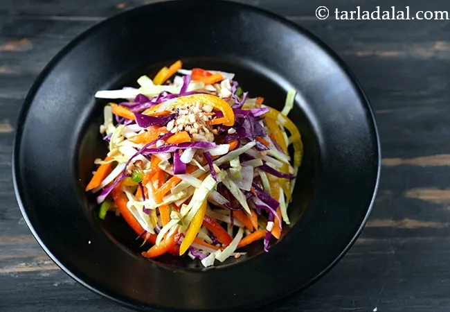 red cabbage radish and carrot salad recipe | Indian carrot salad with red cabbage | healthy cabbage radish salad with honey lemon dressing