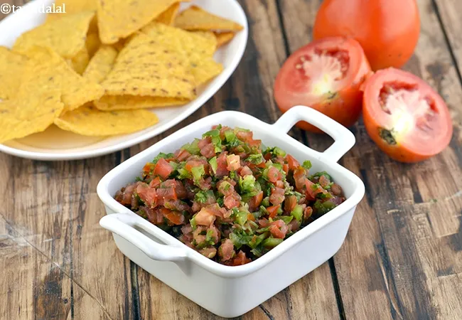 जैन साल्सा रेसिपी | जैन सालसा | कच्चा मैक्सिकन साल्सा | बिना पका हुआ साल्सा | Uncooked Salsa, Jain Salsa