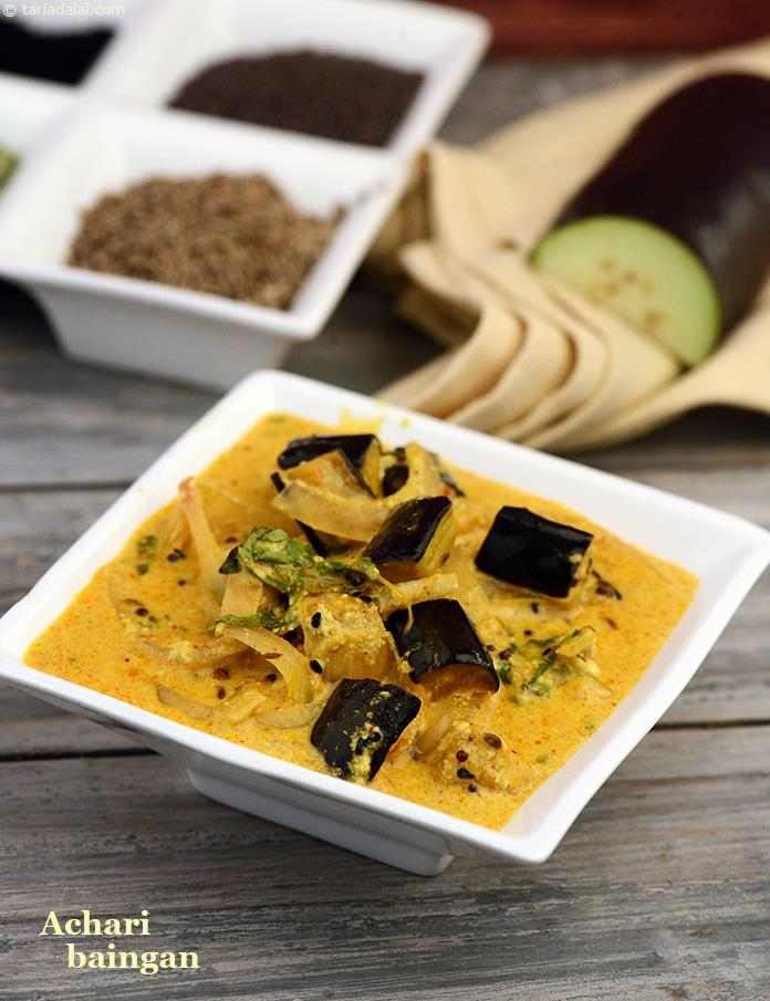 Achaaris Baingan is one of the most delicious methods of cooking brinjals or Baingan. It is a flavourful blend of carefully chosen spices and curds.