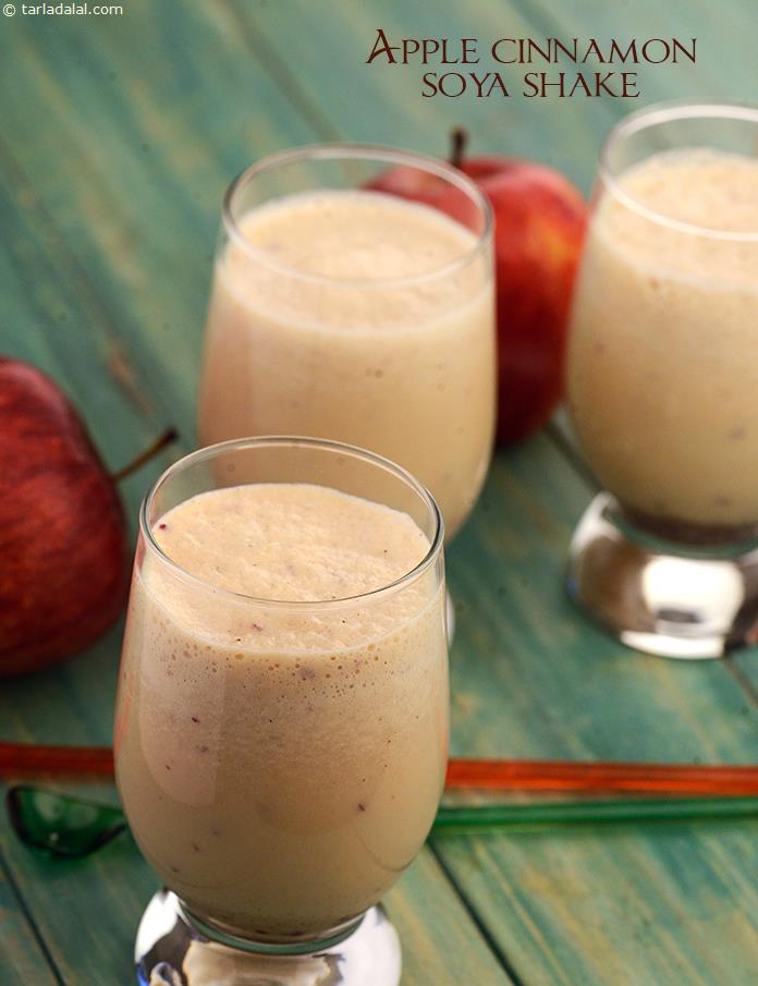 Apple Cinnamon Soya Shake, the antioxidants from soya, fibre from apples and the bio-active compound from cinnamon helps to avoid a quick rise in blood sugar levels and the low-fat milk gives you enough calcium while avoiding the unnecessary fat.
