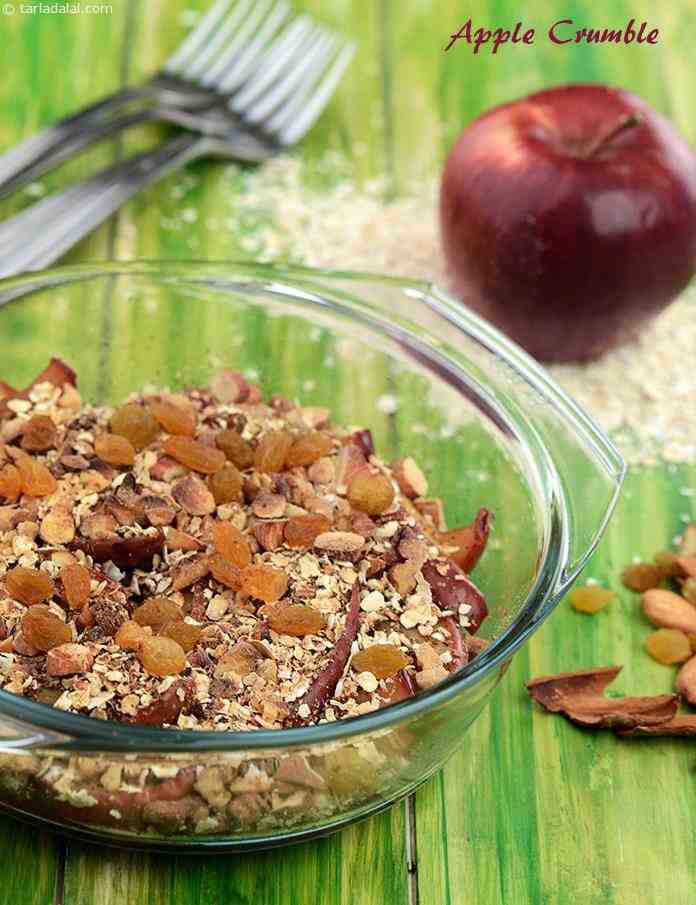 Stewed apple baked with a topping of muesli makes a great dessert. Make your own healthy version of muesli from ingredients like oats, wheat bran, almonds and walnuts, - all of which help lower cholesterol.
