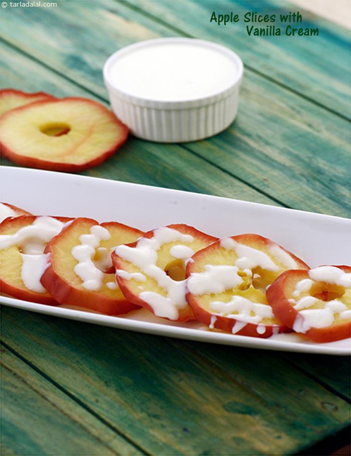 Apple Slices with Vanilla Cream, steamed apple slices topped vanilla ice-cream is a sweet treat for all.