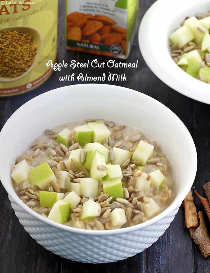 Apple Steel Cut Oatmeal with Almond Milk, Healthy Vegan Breakfast