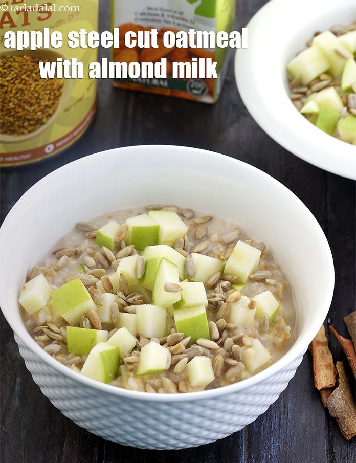 Apple Steel Cut Oatmeal with Almond Milk, Healthy Vegan Breakfast