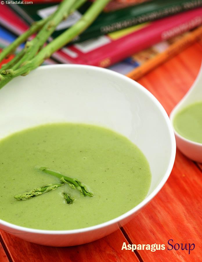Asparagus Soup, aA soothing soup of onions, potatoes and asparagus fortified with nutritious vegetable stock, the Asparagus Soup has a very creamy feel about it, thanks to being boiled with low-fat milk. 