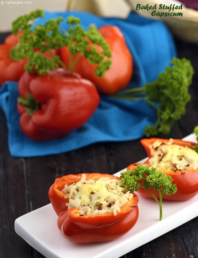 Baked Stuffed Capsicum Or How To Make Baked Stuffed Capsicum Recipe