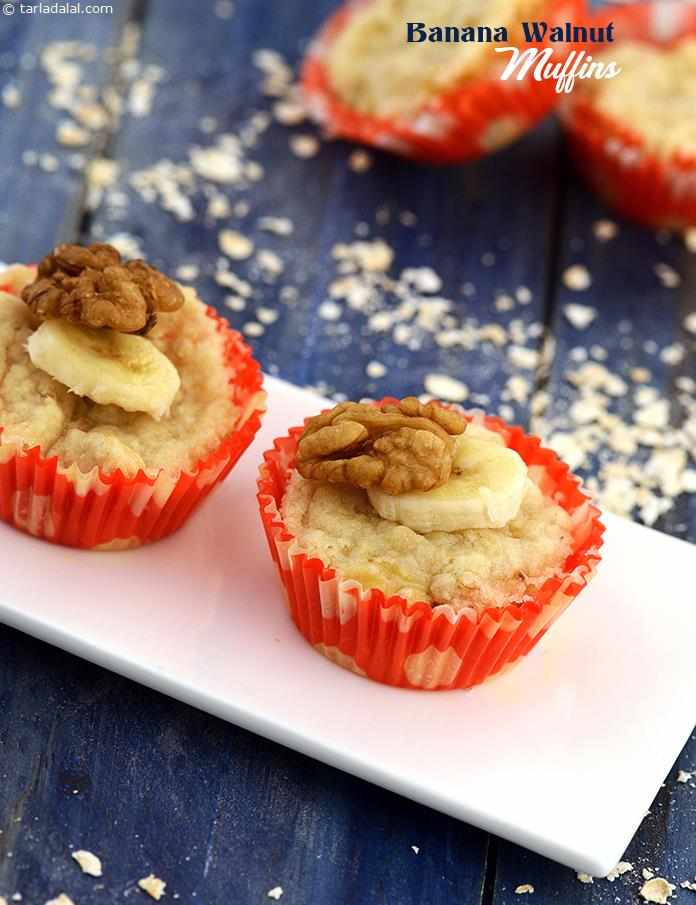 Offset unhealthy refined flour with nutrient-rich oats, banana and walnuts to make healthier muffins. 