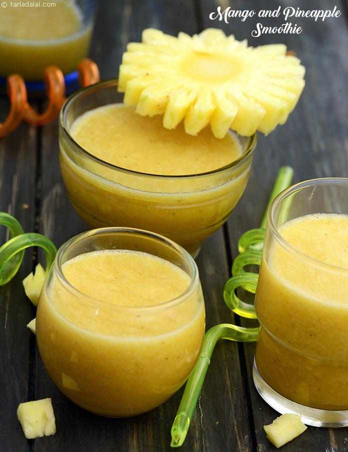 Mango and Pineapple Smoothie, this easy smoothie can be prepared instantly by combining mango juice and pineapple juice with bananas.Addition of salt and pepper to the smoothie helps highlight the fruity flavours.