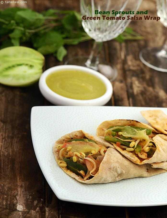 Bean Sprouts and Green Tomato Salsa Wrap