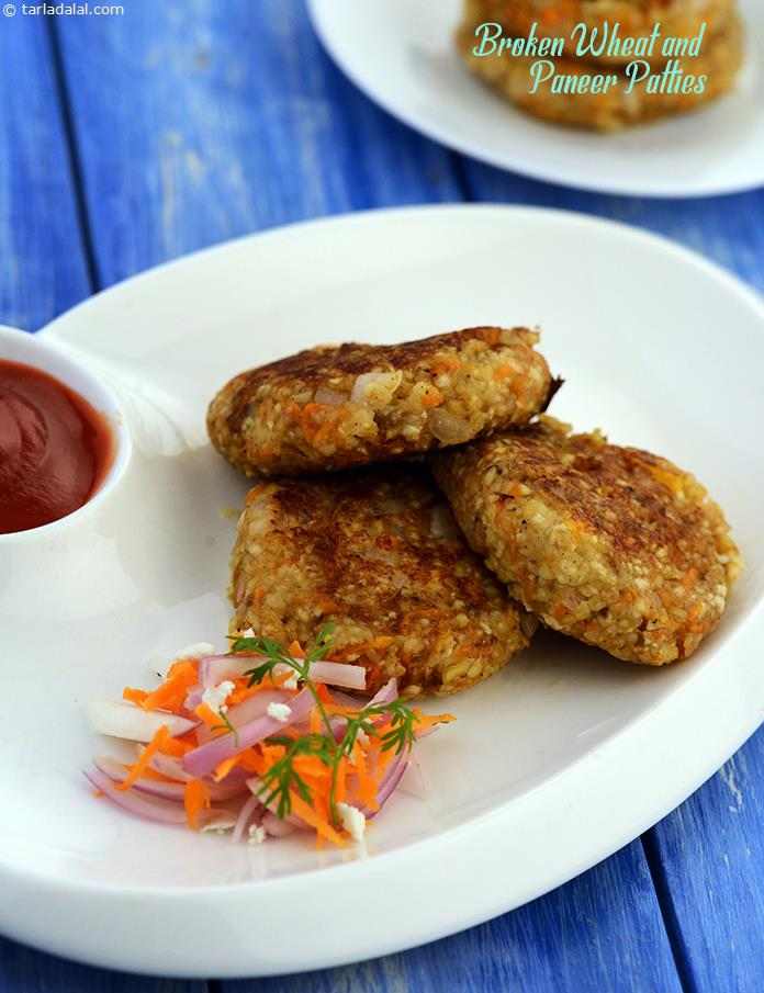 Broken Wheat and Paneer Patties, broken wheat, paneer, mushroom and some veggies can together make a mouth-watering patty, flavoured in oriental style with soy sauce and chilli sauce. 