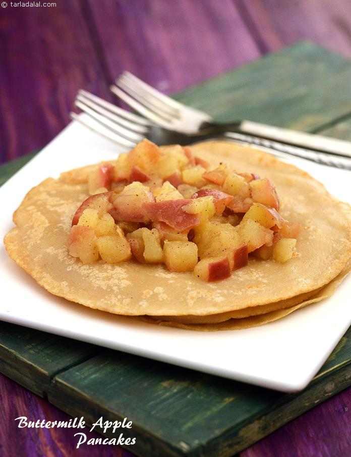 Buttermilk Apple Pancakes, whole wheat pancakes with a cinnamon apple topping that adds the much needed crunch and sweetness along with the goodness of apples.