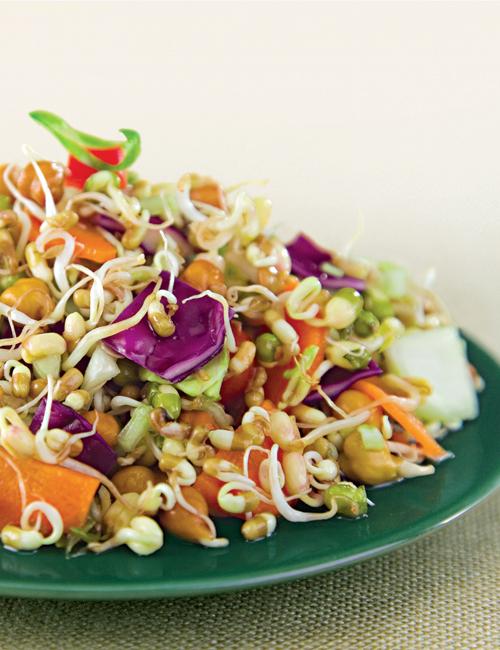 Cabbage, Carrots and Mixed Sprouts Salad in Lemon Dressing, loaded with nutrients.