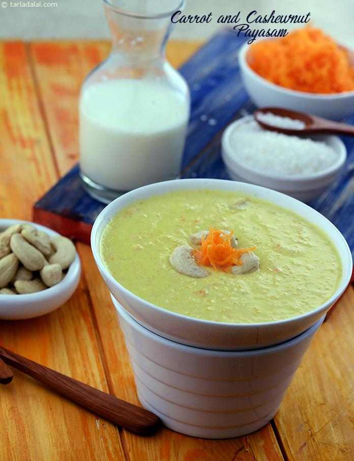 Carrot and Cashewnut Payasam, protein plays an important role in vision.Hence this payasam is a perfect combination as carrots are rich in vitamin a whereas cashewnuts are rich in protein. Hence relish this sweet preparation for a bright vision.