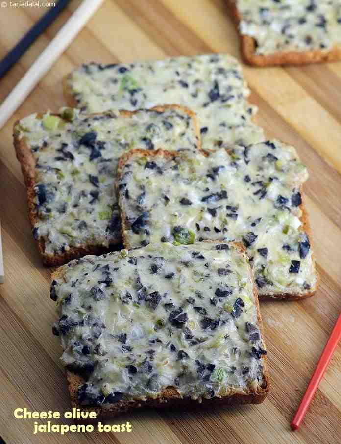 Cheese, Olive and Jalapeno Toast