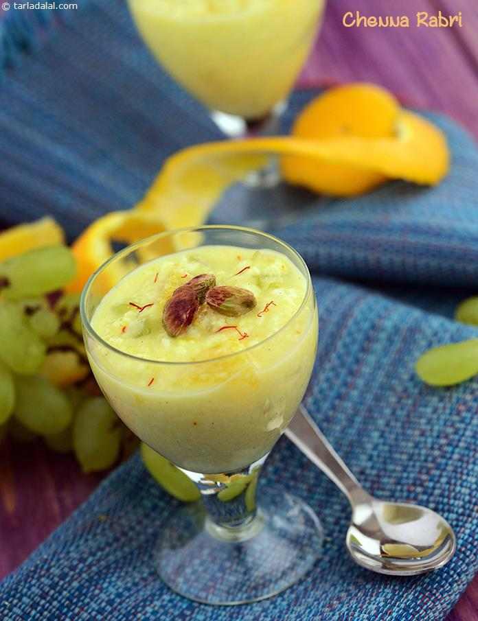 Chenna, made at home by curdling full-fat milk, is thickened and sweetened to make a delicious Chenna Rabdi. With aromatic hints of saffron and cardamom, this rabdi is a delightful dessert all by itself, adding chopped fruits makes it irresistible. 