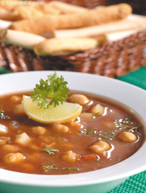 Pressure cooked Chick Pea Soup with onions and potatoes, a dash of cardamom and cumin seeds powder impart a wonderful balance all the flavours.