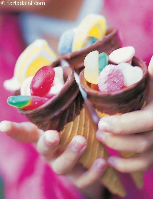 Chocolate Waffle Cones with Candies