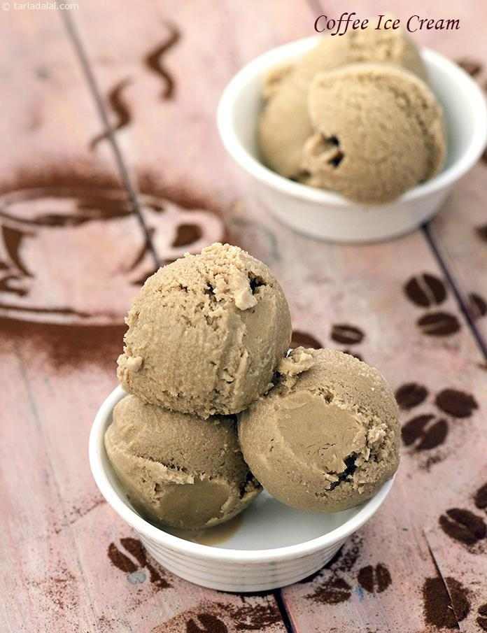 Coffee Ice Cream, rich and pure flavour of coffee, complemented well by slight hints of vanilla, is the key highlight of this recipe. The ice-cream prepared with balanced proportions of milk and fresh cream has a smooth and silky mouth-feel