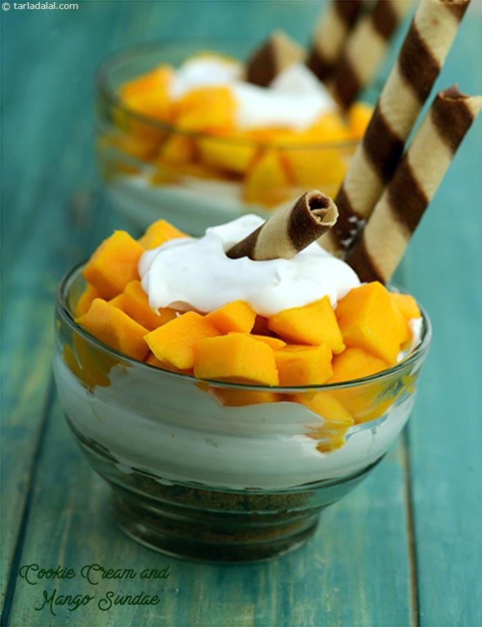 Cookie Cream and Mango Sundae, easy- to-make and involves no cooking. Even little ones can help their mom to put it together.
