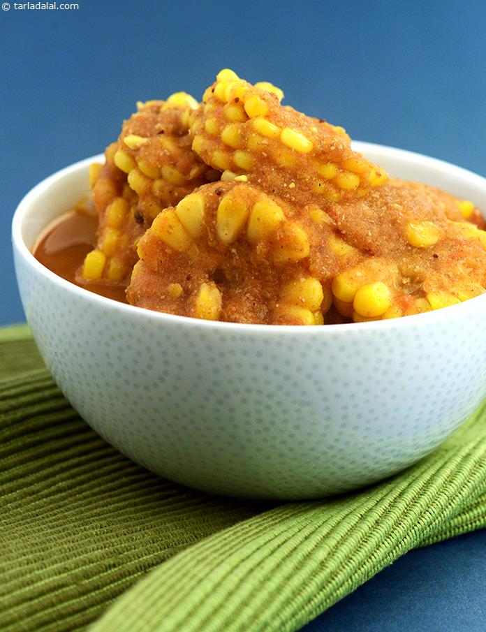 Corn-On-The-Cob Curry, succulent corn cob roundels in a spiced gravy.
