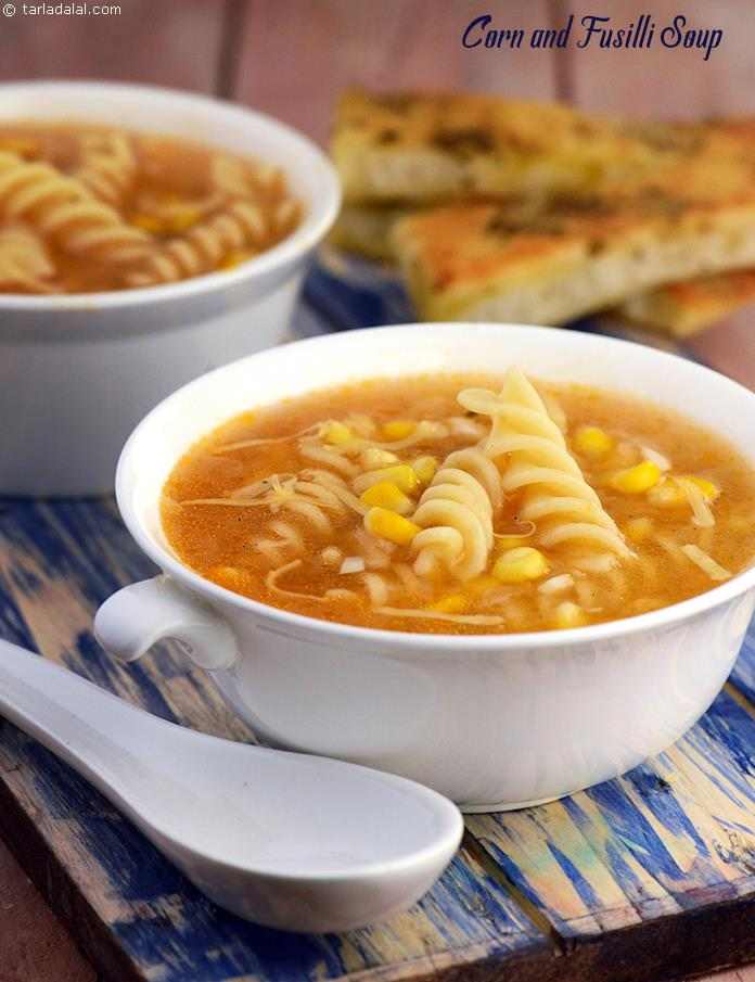 Corn and Fusilli Soup features a blend of textures including crunchy corn and soft pastas.Serve with toasted bread for a connoisseur’s delight.