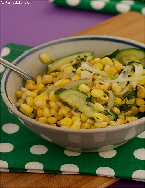 Corn and Zucchini Stir-fry, mint and basil give a punch to the otherwise sweet stir fry. 