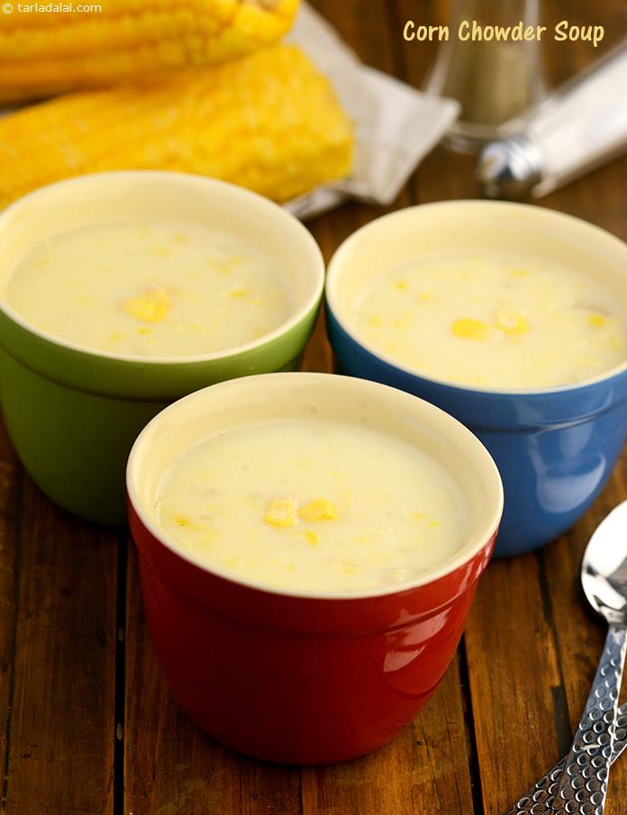 Corn Chowder Soup, a thick creamy soup made with corn and milk and flavoured with celery.