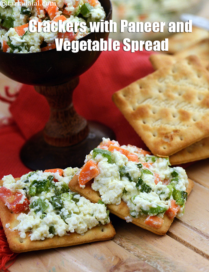 Crackers with Paneer and Veggie Spread