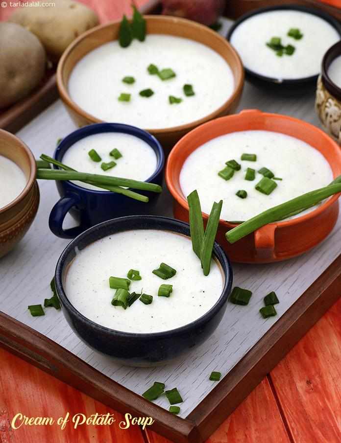 Cream Of Potato Soup, potatoes are flavoured with onions and bayleaf, and cooked along with milk and fresh cream to make a terrifically creamy soup.