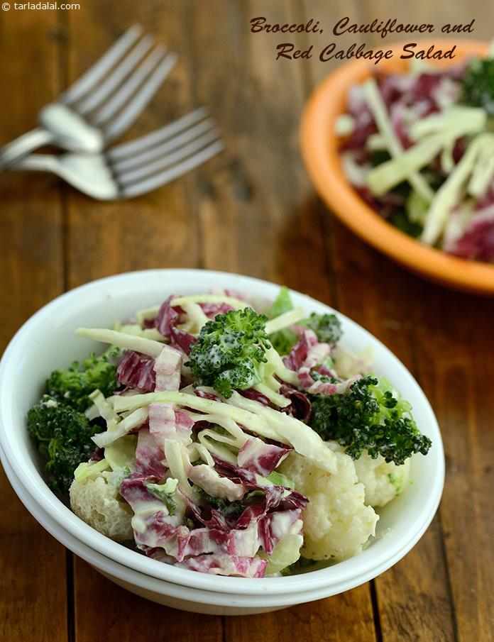 Broccoli, Cauliflower and Red Cabbage Salad