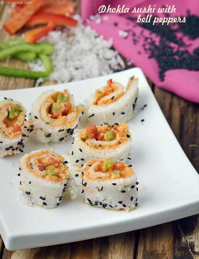 Dhokla Sushi with Bell Peppers