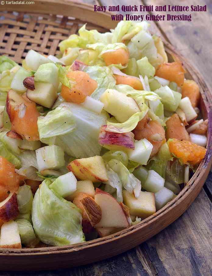 Easy and Quick Fruit and Lettuce Salad with Honey Ginger Dressing
