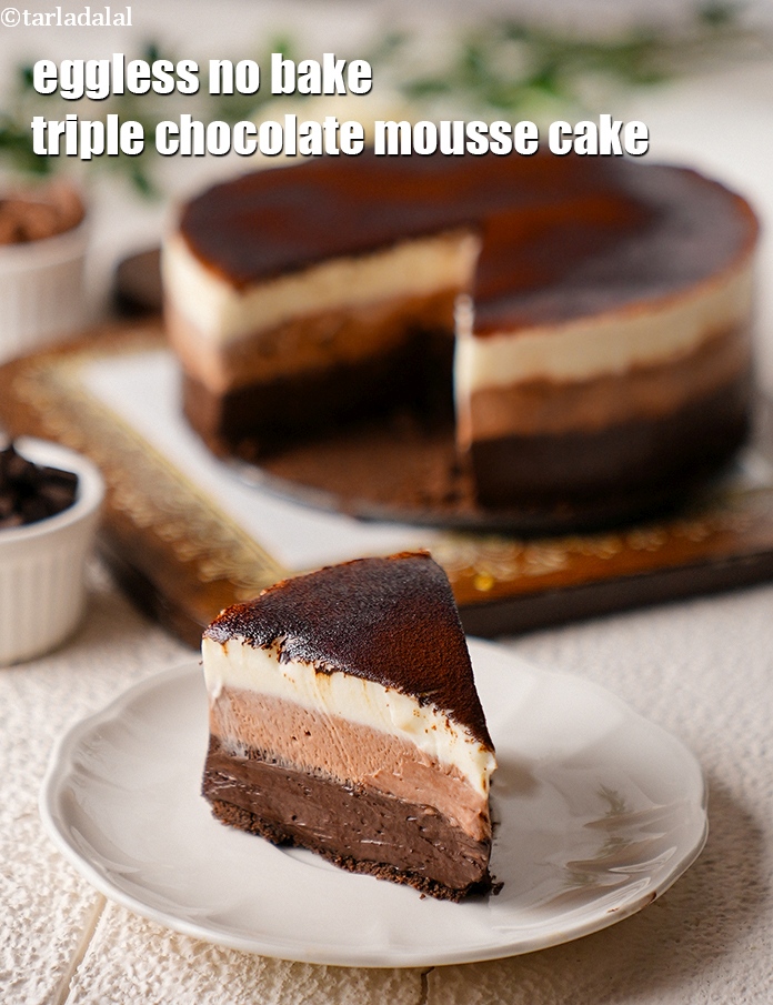 Eggless No Bake Triple Chocolate Mousse Cake