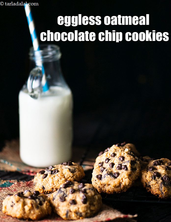 Eggless Oatmeal Chocolate Chip Cookies, Chocolate Oat Biscuits