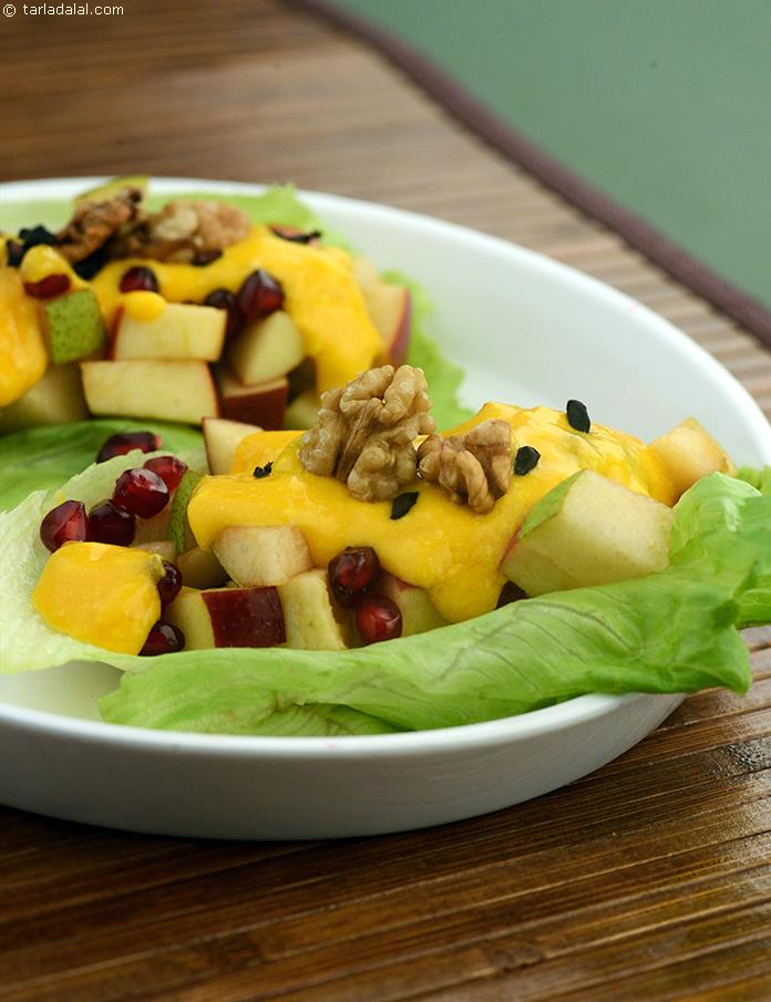 Fruits in Mango Dressing, walnuts contain beneficial fatty acids (linoleic acid) that nourish and strengthen the arteries of the heart.