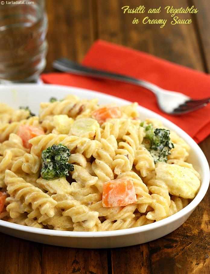 Fusilli and Vegetables in Creamy Sauce