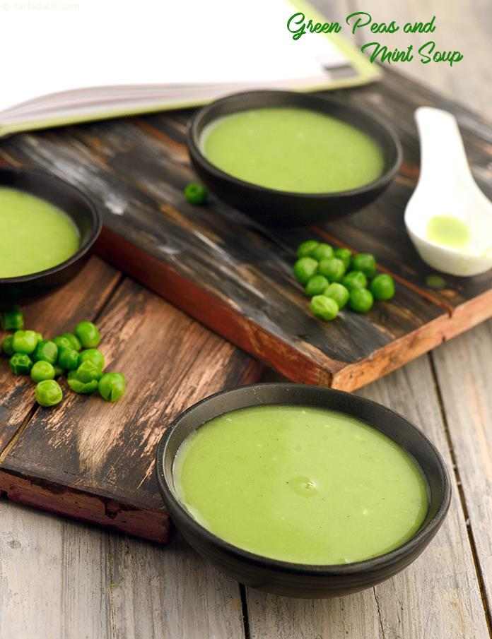 Green Peas and Mint Soup, an unusual combination and easy to make.. The fibre-rich green peas  help to decrease blood cholesterol levels.