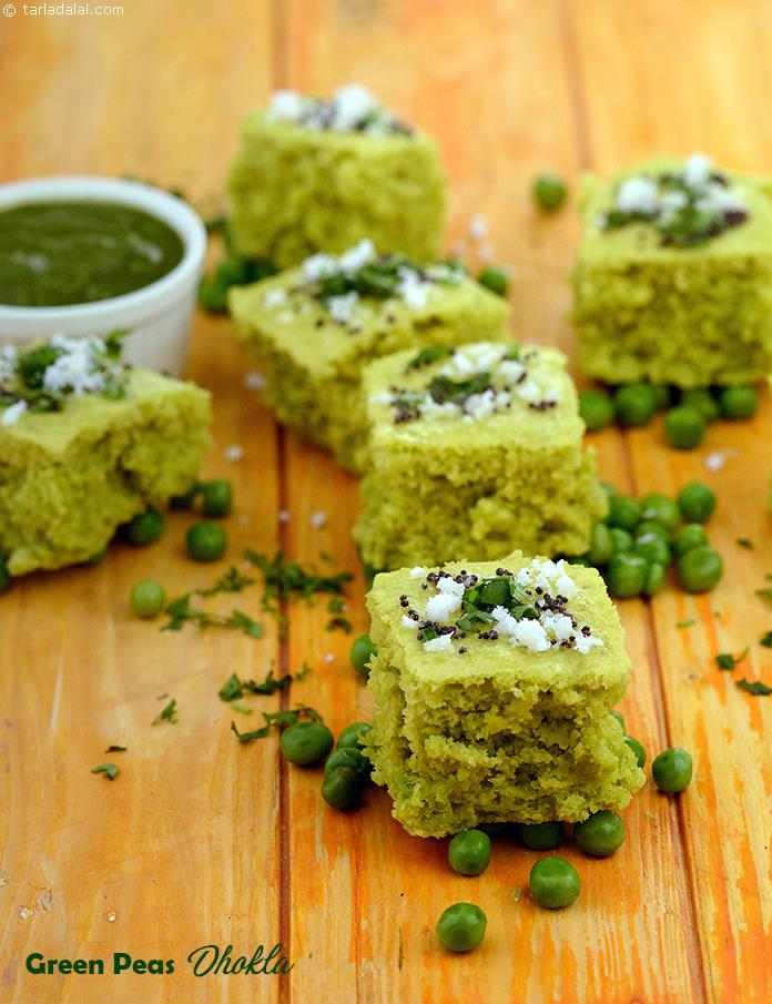 Green peas dhokla, easy and delicious dhoklas that are made nutritious by the addition of green peas, which are full of fibre and also impart a nice green colour.