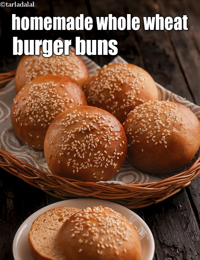 Homemade Whole Wheat Burger Buns, Indian Eggless Burger Buns