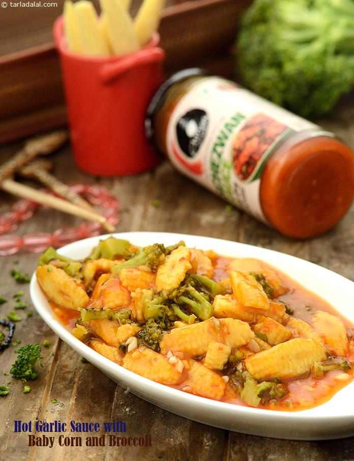 Crunchy broccoli and versatile baby corn find their home in a garlicky gravy that is perked up with Schezuan sauce and tomato ketchup. 