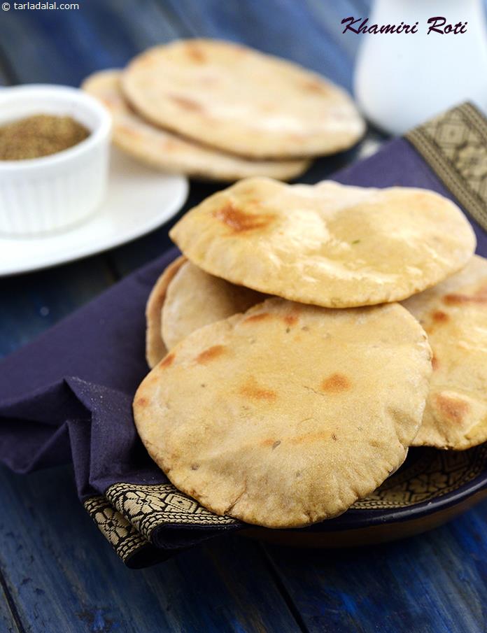 Khamiri Roti, khamiri, which means yeast, is used to prepare this roti, thus making it thick and spongy. Khamiri roti tastes great with nearly any subzi and can even be eaten with just a bit of butter. 