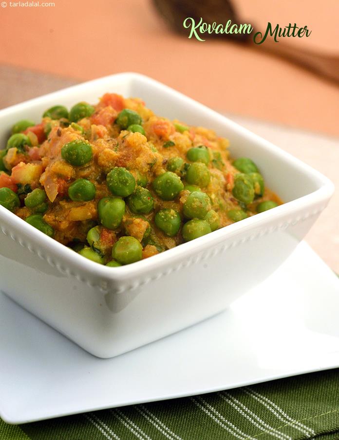 Kovalam Mutter, coconut and tomatoes combined with peas make a very tasty dish.