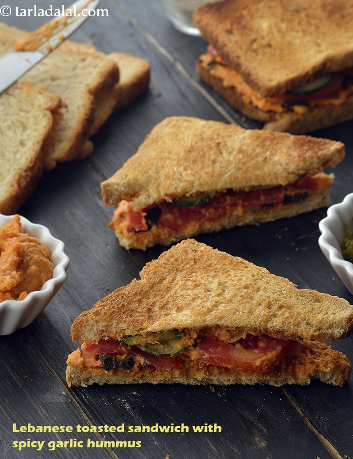 Lebanese Toasted Sandwich with Spicy Garlic Hummus