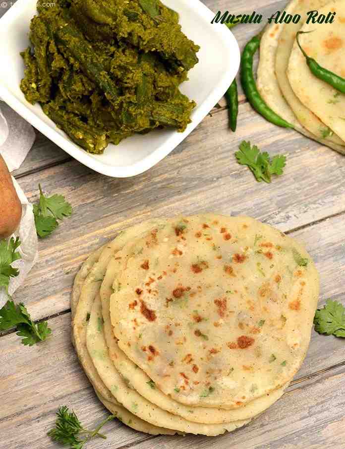 Masala Aloo Roti, the unique flavour of this roti is crafted by the jeera, green chillies and pepper along with the potatoes, which also adds softness to the roti. The potatoes and maida also aid in binding.